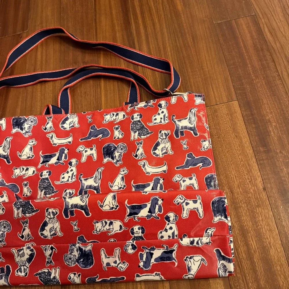 Cath Kidston Original London Oilcloth Dog Print Tote Red Navy Straps